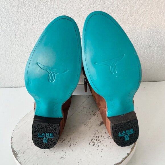 Lane PLAIN JANE  Womens Cowboy Boots 8 Brown Cowgirl Western Mid Calf Tall Zip - Picture 8 of 11